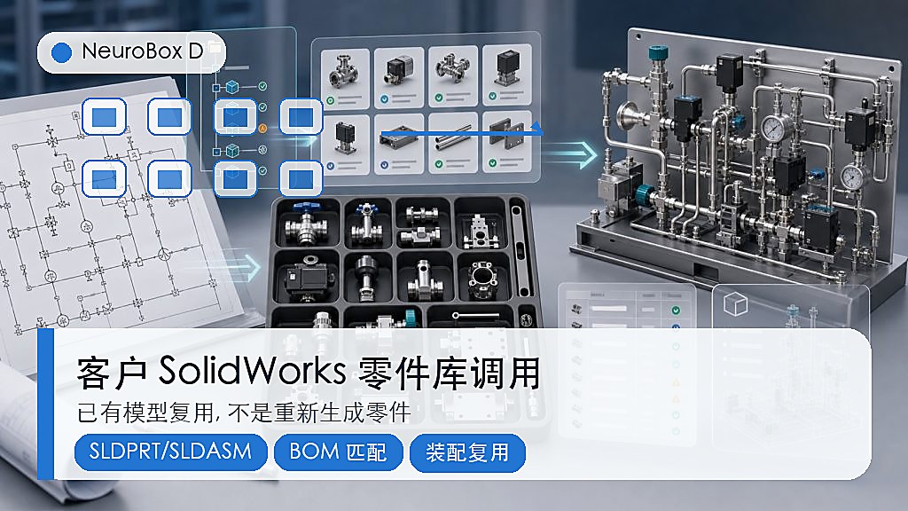 客户已有 SolidWorks 零件库、BOM 匹配与装配复用示意图