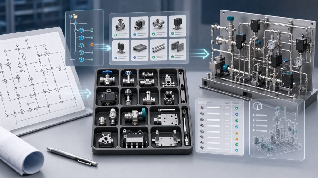 P&ID 图纸、客户自有 SolidWorks 零件库和原生 CAD 装配工作流